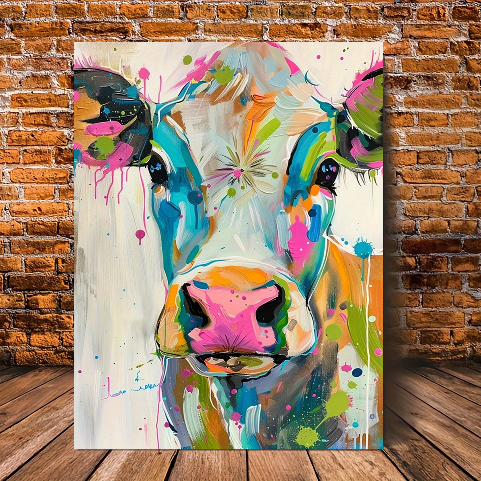 Home Cooking Oil - Colorful Cow Canvas Art Print Poster,