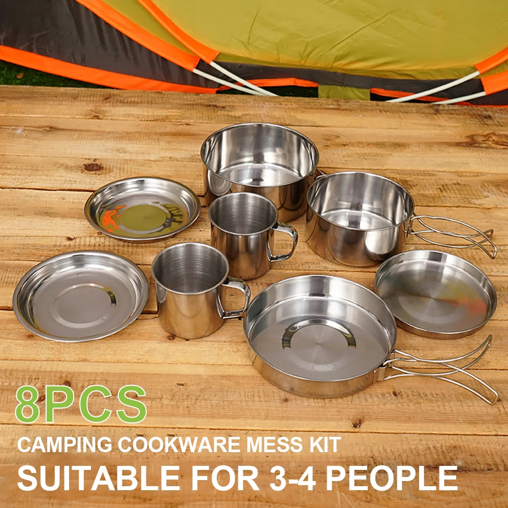 8pcs/Set Camping Cookware Mess - Paella Pan Steel recensione e prezzo